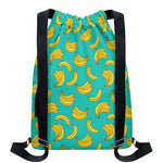 Teal Banana Pattern Print Drawstring Backpack