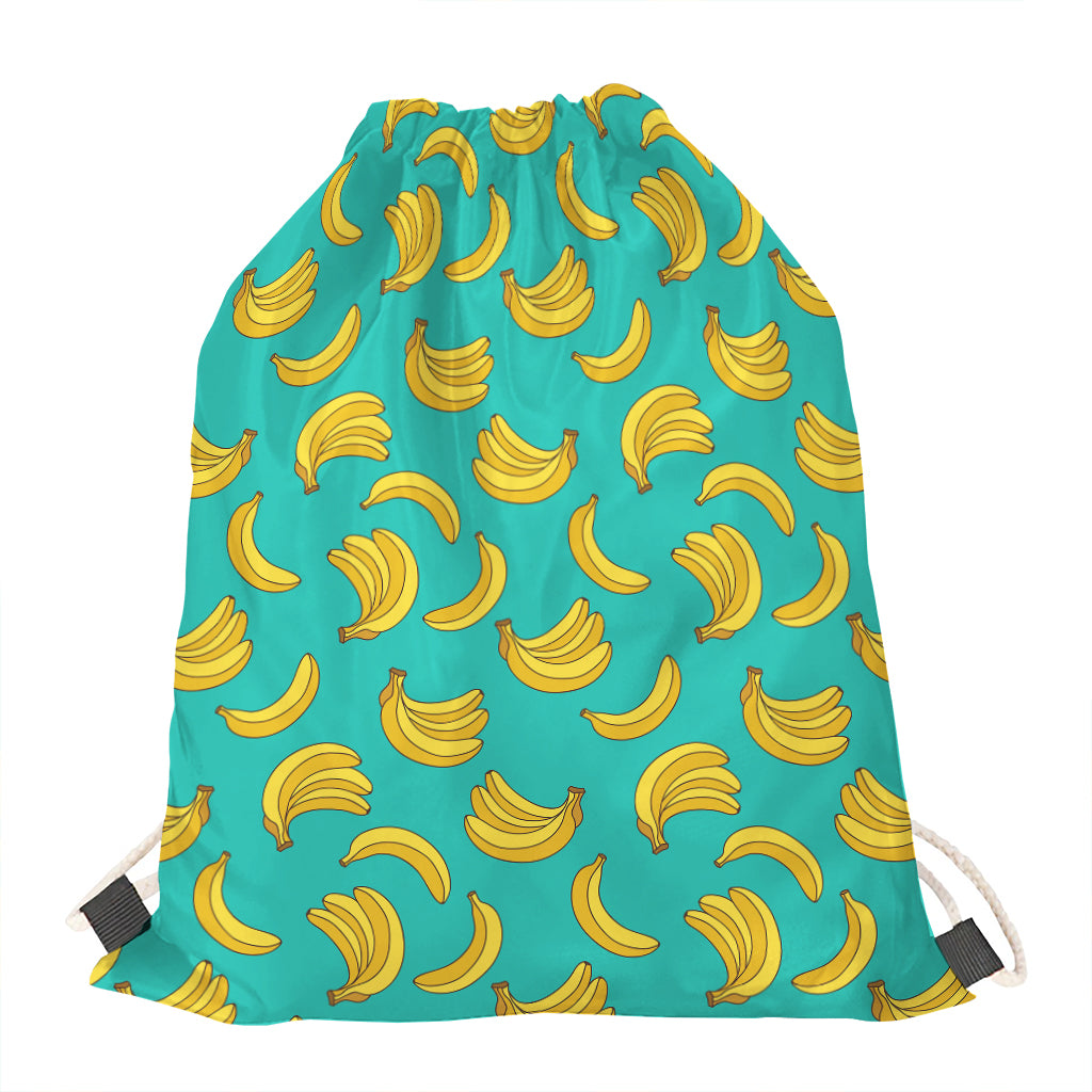 Teal Banana Pattern Print Drawstring Bag