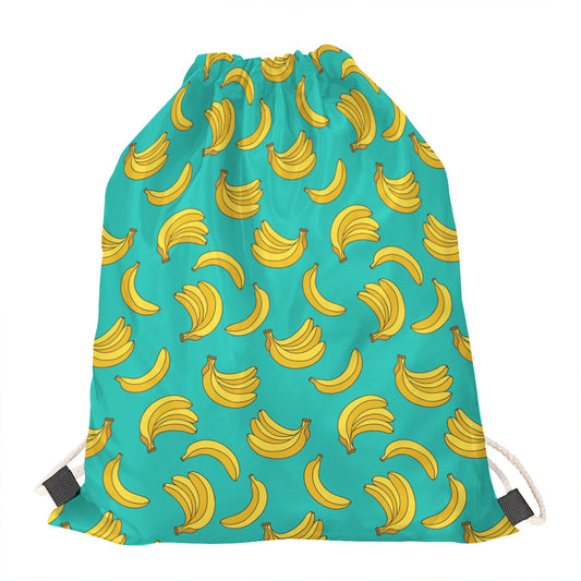 Teal Banana Pattern Print Drawstring Bag