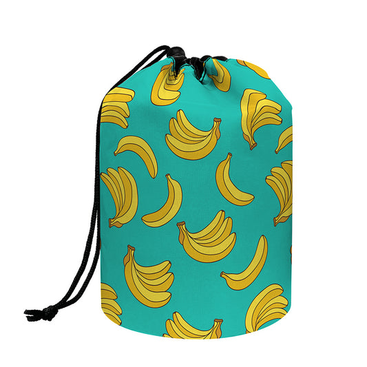 Teal Banana Pattern Print Drawstring Makeup Bag