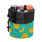 Teal Banana Pattern Print Drawstring Makeup Bag