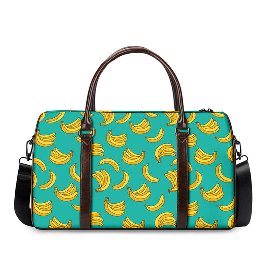 Teal Banana Pattern Print Duffle Bag