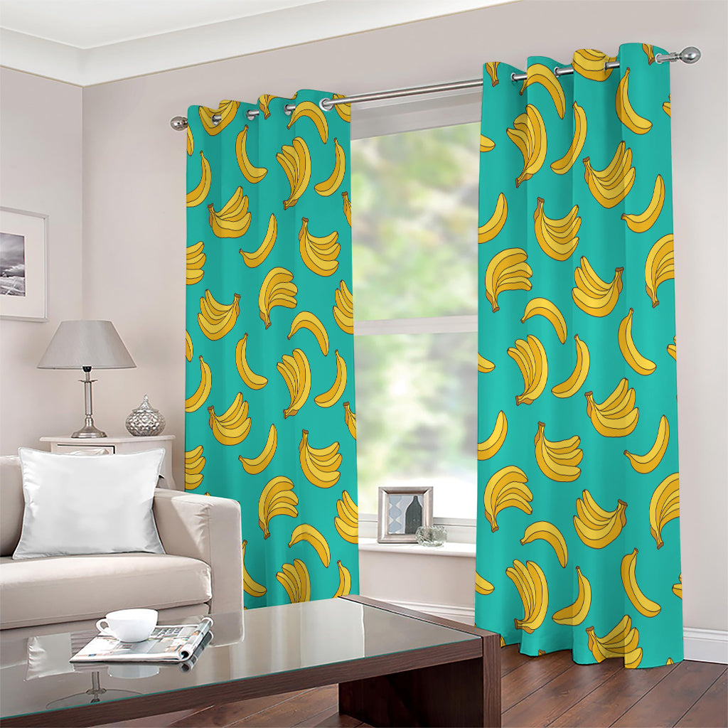 Teal Banana Pattern Print Extra Wide Grommet Curtains