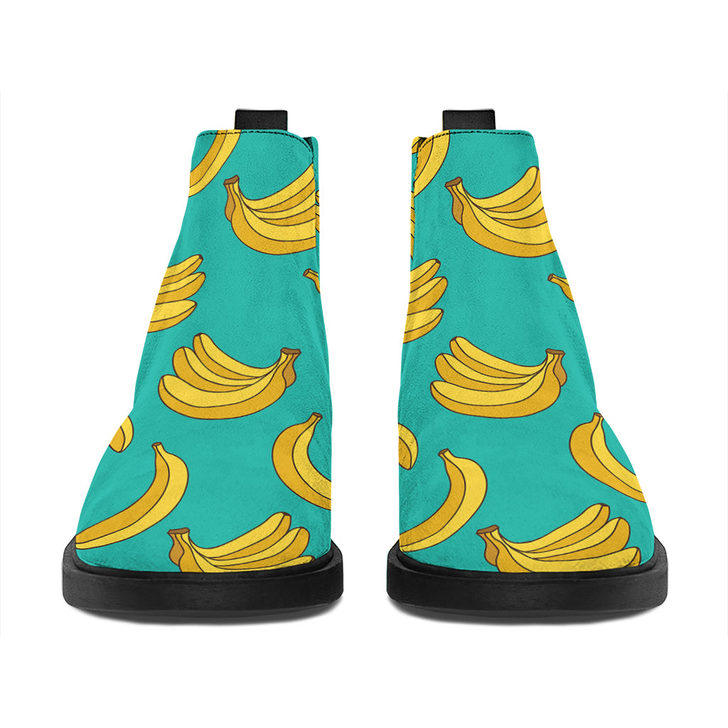 Teal Banana Pattern Print Flat Ankle Boots