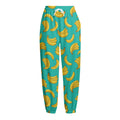 Teal Banana Pattern Print Fleece Lined Knit Pants