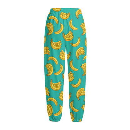 Teal Banana Pattern Print Fleece Lined Knit Pants