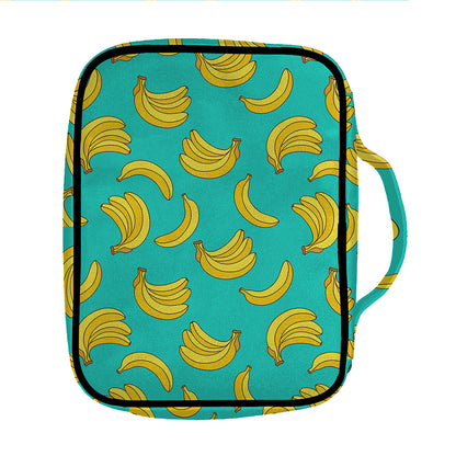 Teal Banana Pattern Print Front Pocket Bible Bag