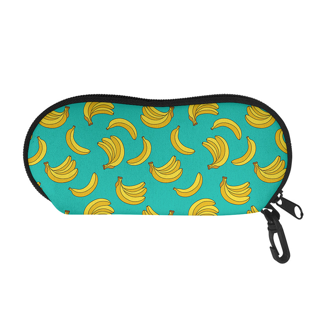 Teal Banana Pattern Print Glasses Case