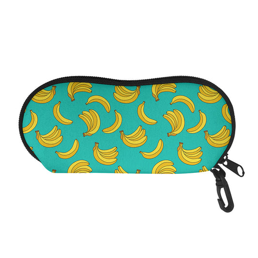 Teal Banana Pattern Print Glasses Case