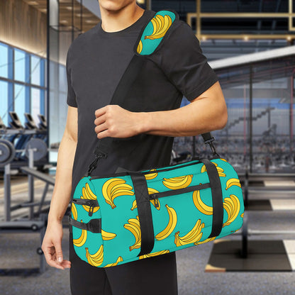 Teal Banana Pattern Print Gym Bag