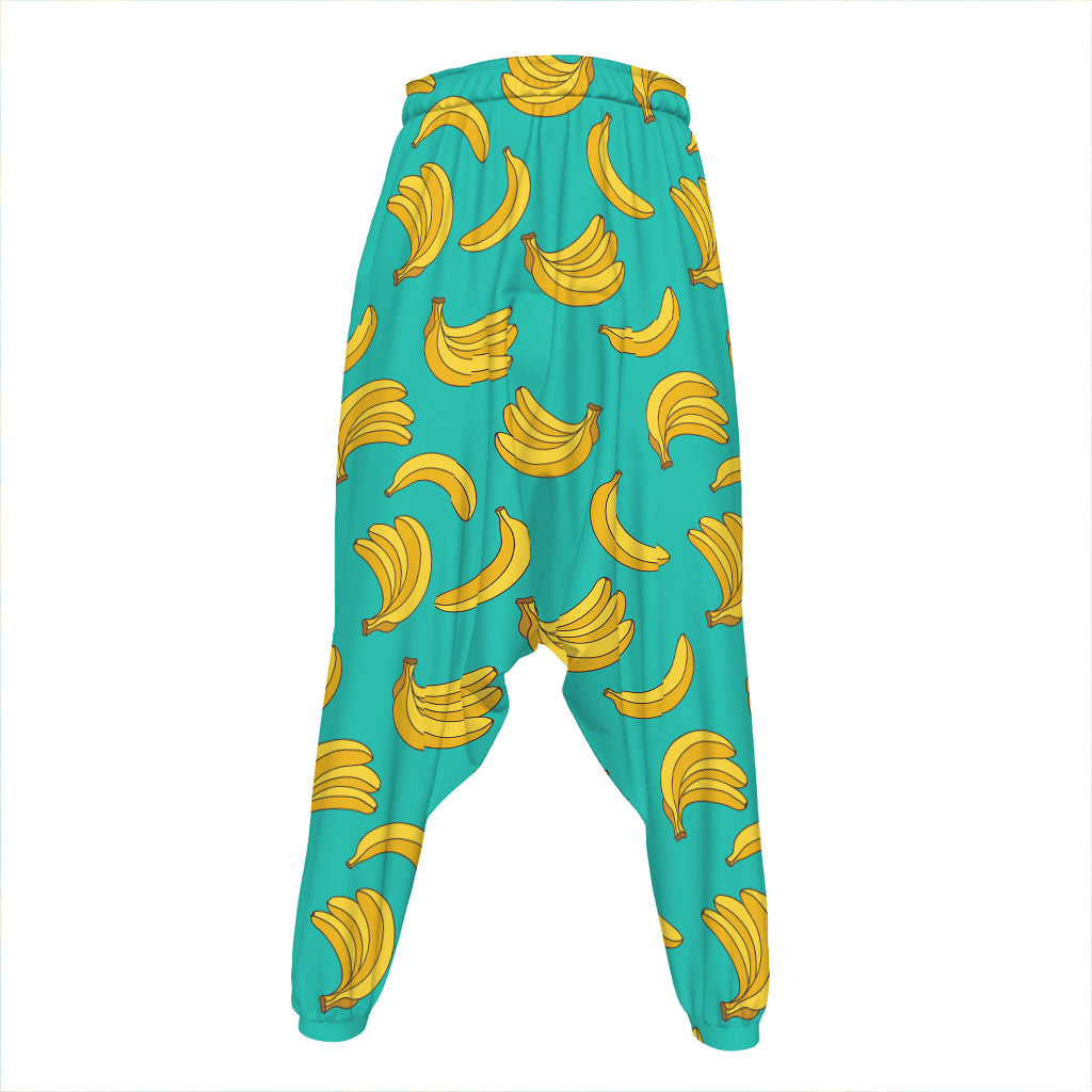 Teal Banana Pattern Print Hammer Pants