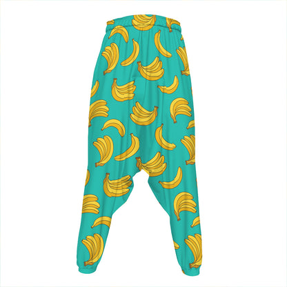 Teal Banana Pattern Print Hammer Pants