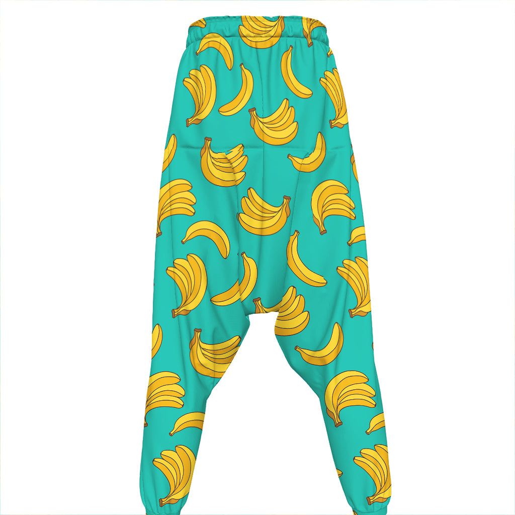 Teal Banana Pattern Print Hammer Pants