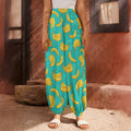 Teal Banana Pattern Print Harem Pants