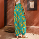 Teal Banana Pattern Print Harem Pants