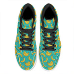 Teal Banana Pattern Print High Top Leather Sneakers