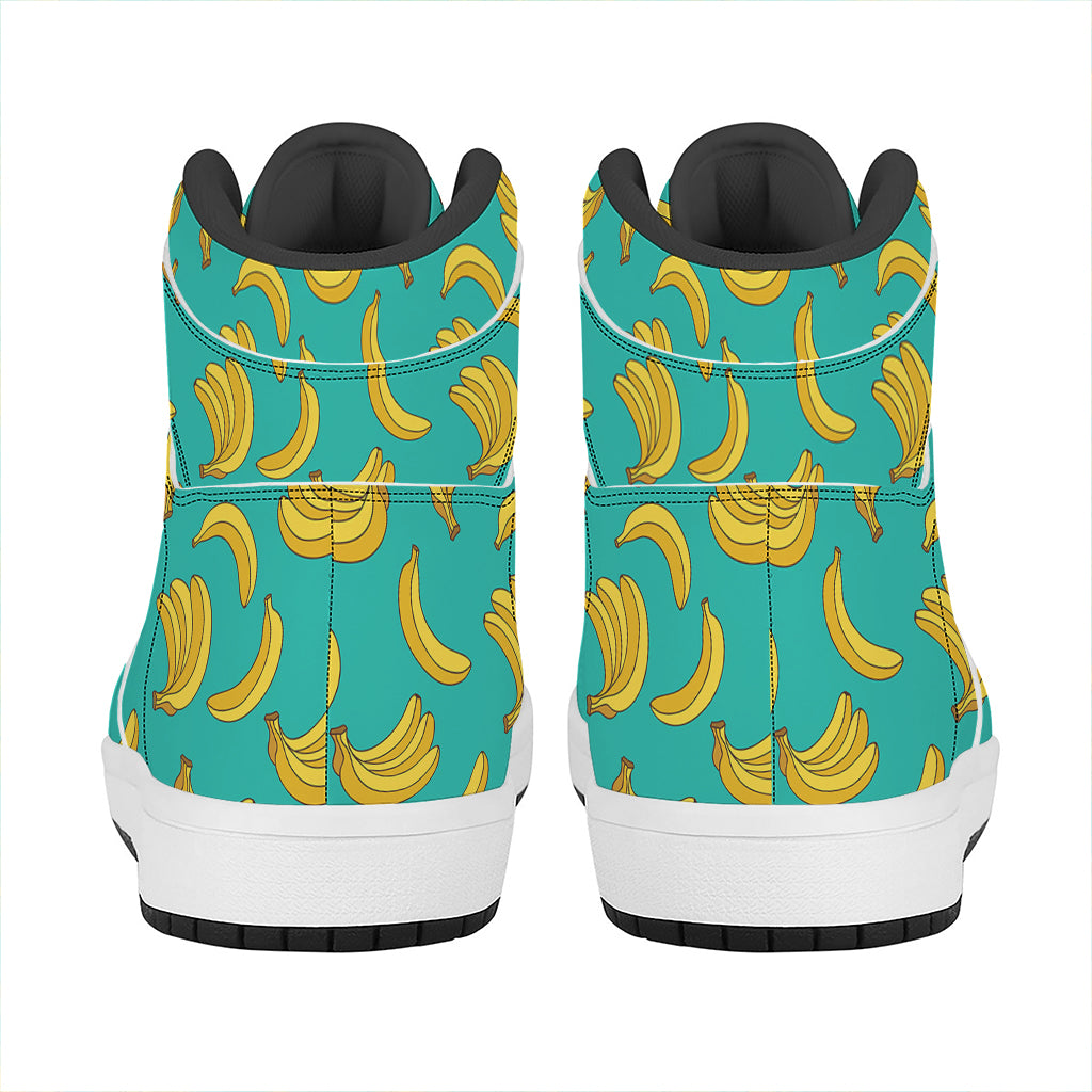 Teal Banana Pattern Print High Top Leather Sneakers