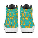 Teal Banana Pattern Print High Top Leather Sneakers
