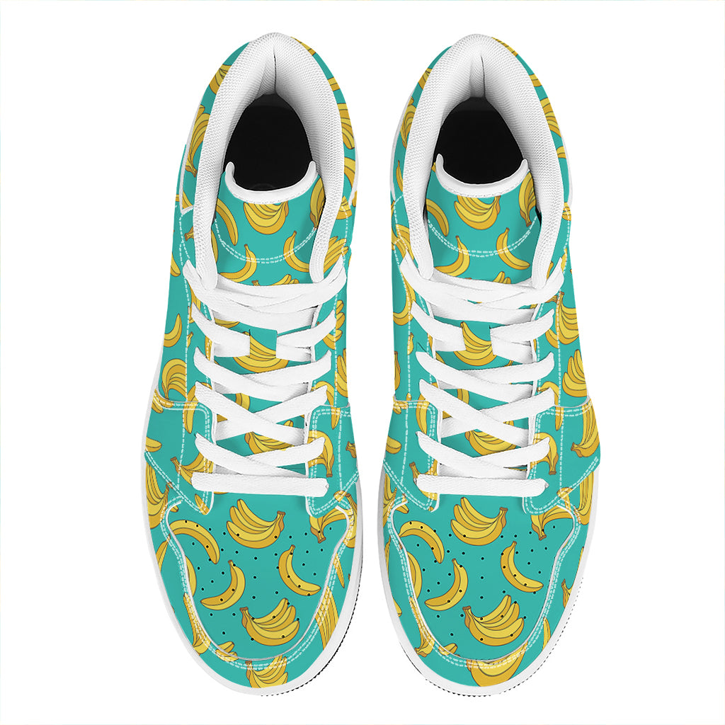 Teal Banana Pattern Print High Top Leather Sneakers