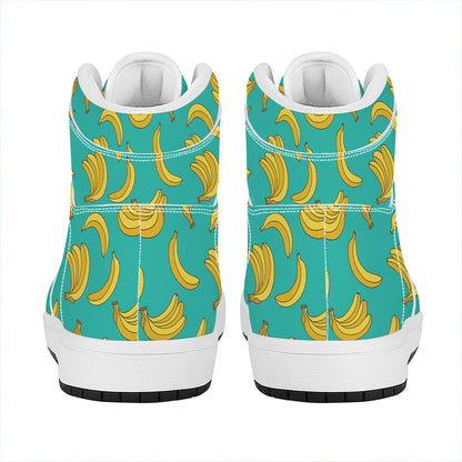 Teal Banana Pattern Print High Top Leather Sneakers