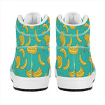 Teal Banana Pattern Print High Top Leather Sneakers