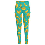 Teal Banana Pattern Print High-Waisted Pocket Leggings
