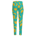 Teal Banana Pattern Print High-Waisted Pocket Leggings