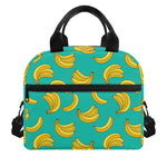 Teal Banana Pattern Print Insulated Lunch Bag