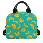 Teal Banana Pattern Print Insulated Lunch Bag
