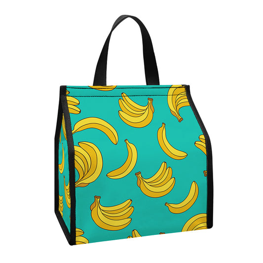 Teal Banana Pattern Print Insulated Lunch Tote