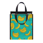 Teal Banana Pattern Print Insulated Lunch Tote
