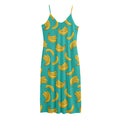 Teal Banana Pattern Print Jersey Midi Cami Dress