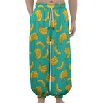 Teal Banana Pattern Print Lantern Pants