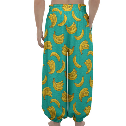 Teal Banana Pattern Print Lantern Pants