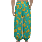 Teal Banana Pattern Print Lantern Pants