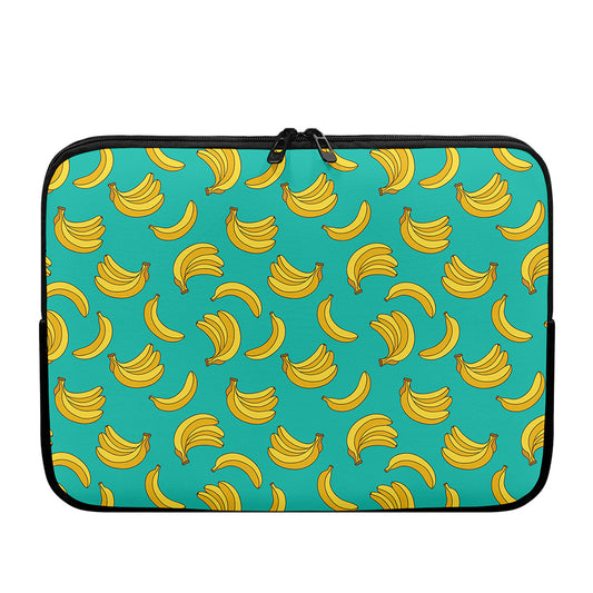 Teal Banana Pattern Print Laptop Sleeve