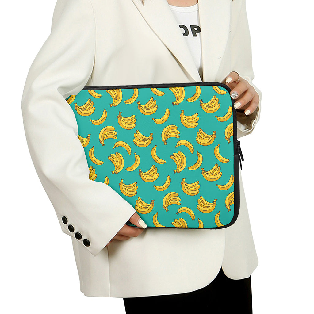 Teal Banana Pattern Print Laptop Sleeve