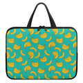 Teal Banana Pattern Print Laptop Sleeve With Handle