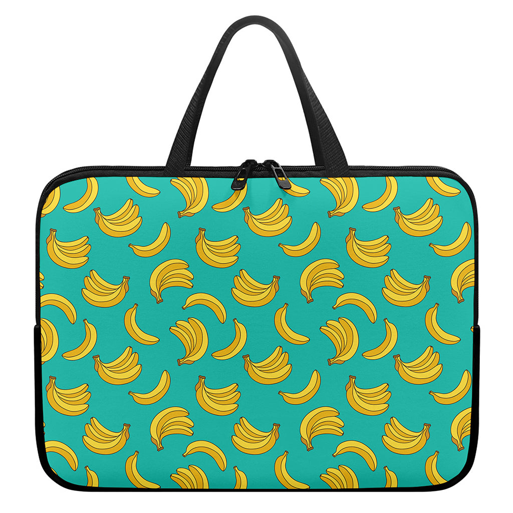 Teal Banana Pattern Print Laptop Sleeve With Handle