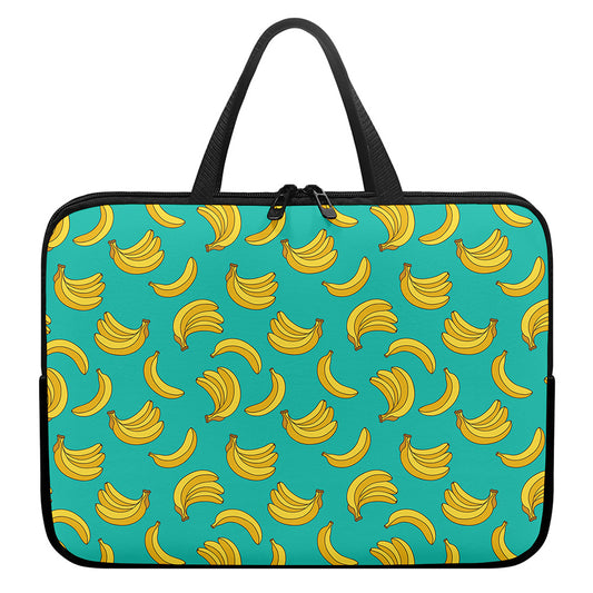 Teal Banana Pattern Print Laptop Sleeve With Handle