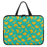 Teal Banana Pattern Print Laptop Sleeve With Handle