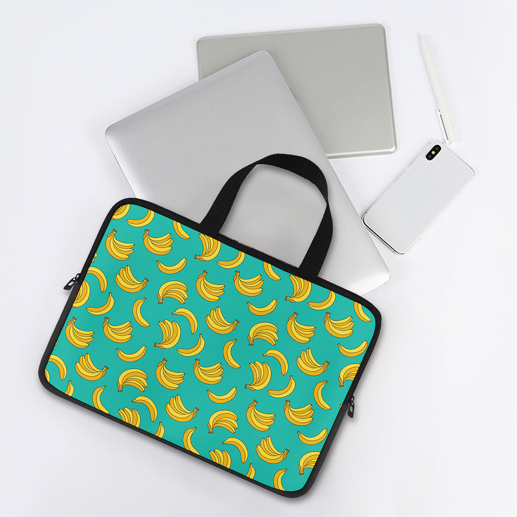 Teal Banana Pattern Print Laptop Sleeve With Handle
