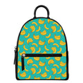 Teal Banana Pattern Print Leather Backpack