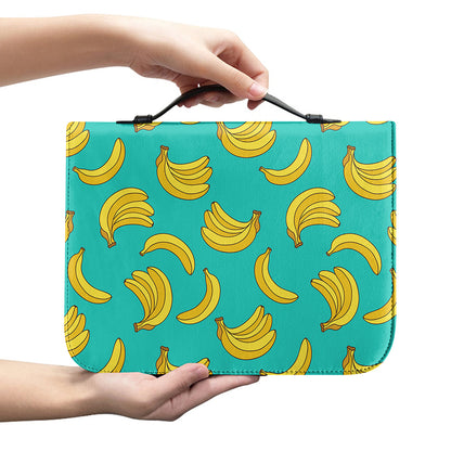 Teal Banana Pattern Print Leather Bible Cover