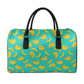 Teal Banana Pattern Print Leather Duffel Bag