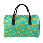 Teal Banana Pattern Print Leather Duffle Bag