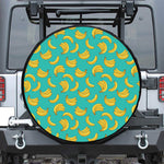 Teal Banana Pattern Print Leather Spare Tire Cover