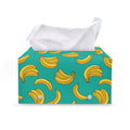 Teal Banana Pattern Print Leather Tissue Box Cover