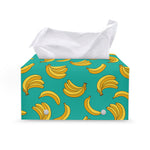 Teal Banana Pattern Print Leather Tissue Box Cover