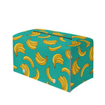 Teal Banana Pattern Print Leather Tissue Box Cover